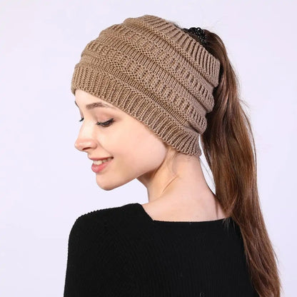 Women Winter Knitted Ponytail Beanies