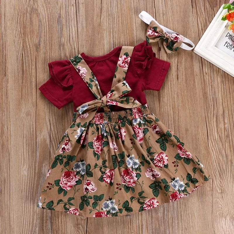 Baby Girl Floral Print Dress Romper Headband Clothes Set - Simply Great Gear