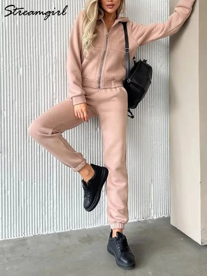 Women Winter Velvet Tracksuit Two-Piece Set