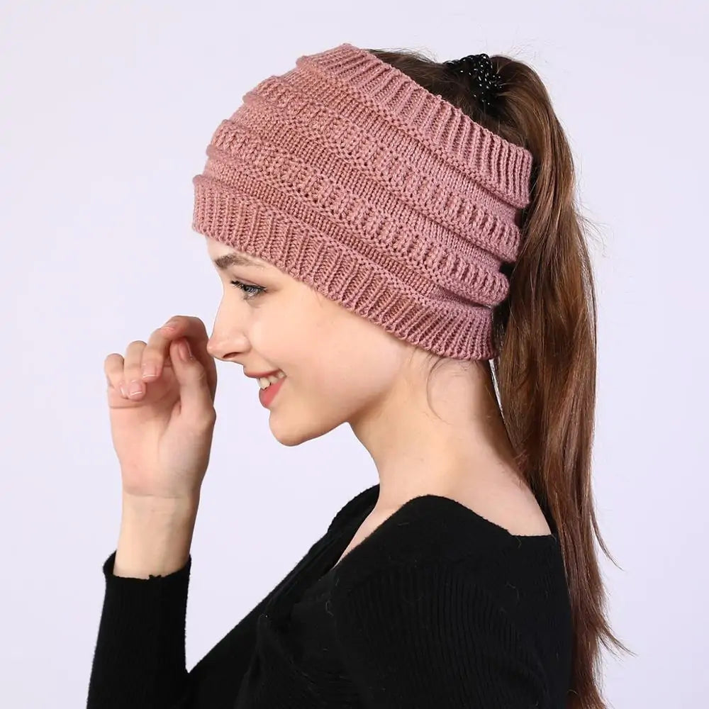 Women Winter Knitted Ponytail Beanies