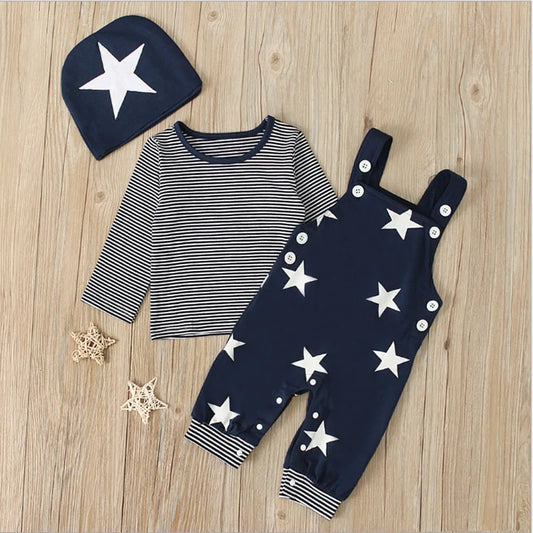 Newborn Baby Boy Clothes  Long Sleeve Tops + Suspender Pants + Hat - Simply Great Gear