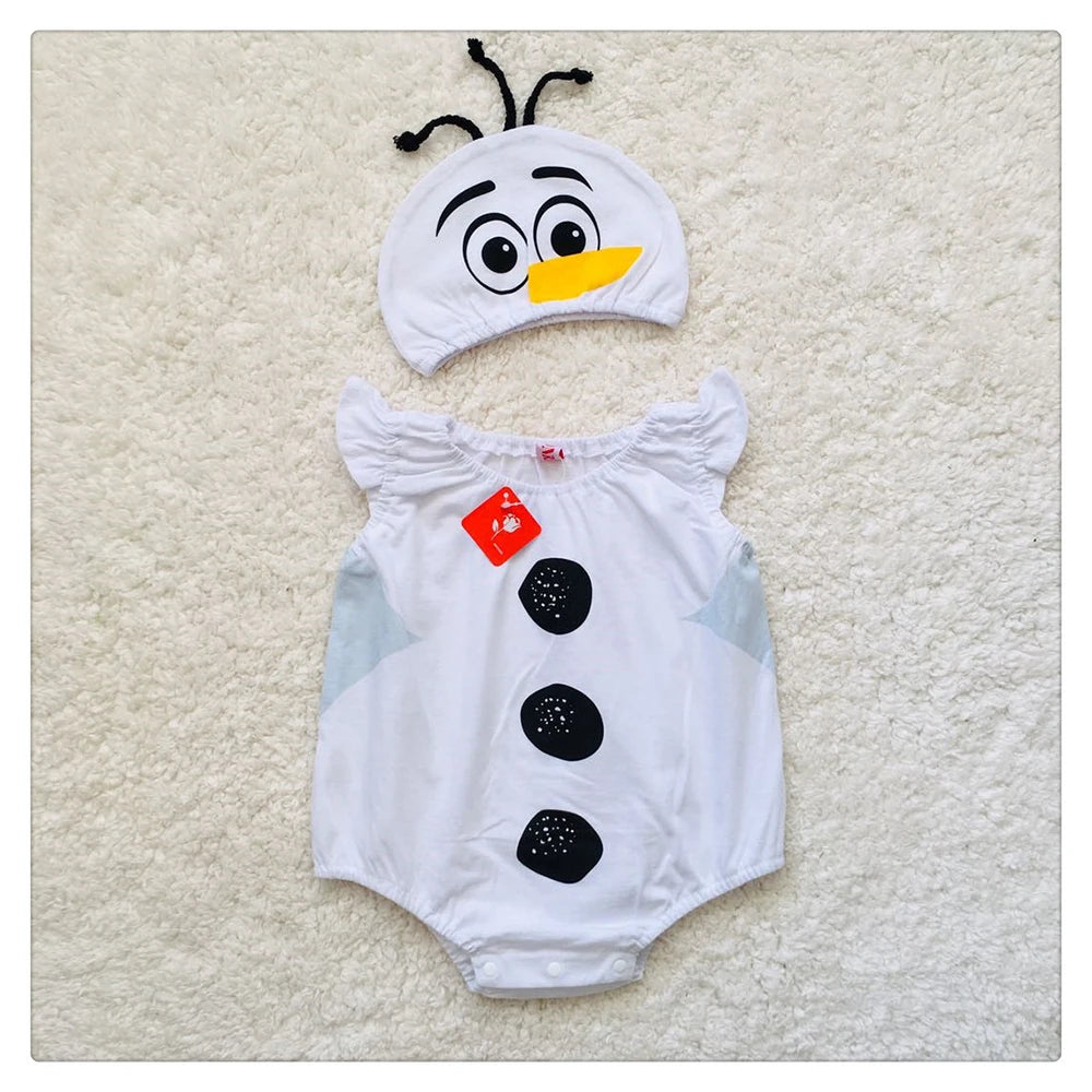 Short Summer Baby Romper Snowman Costume Bodysuit 6M 12-24M Halloween Purim Birthday Party Photograph Fancy Dress 2pcs Set