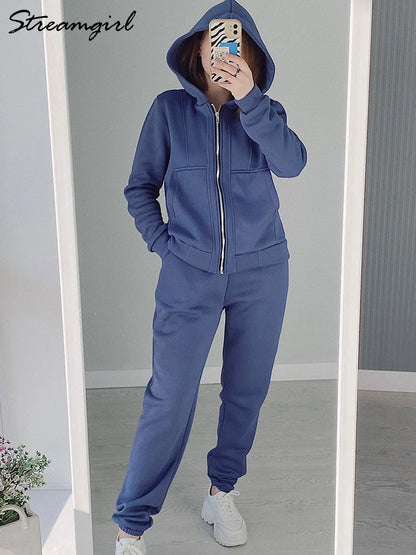 Women Winter Velvet Tracksuit Two-Piece Set