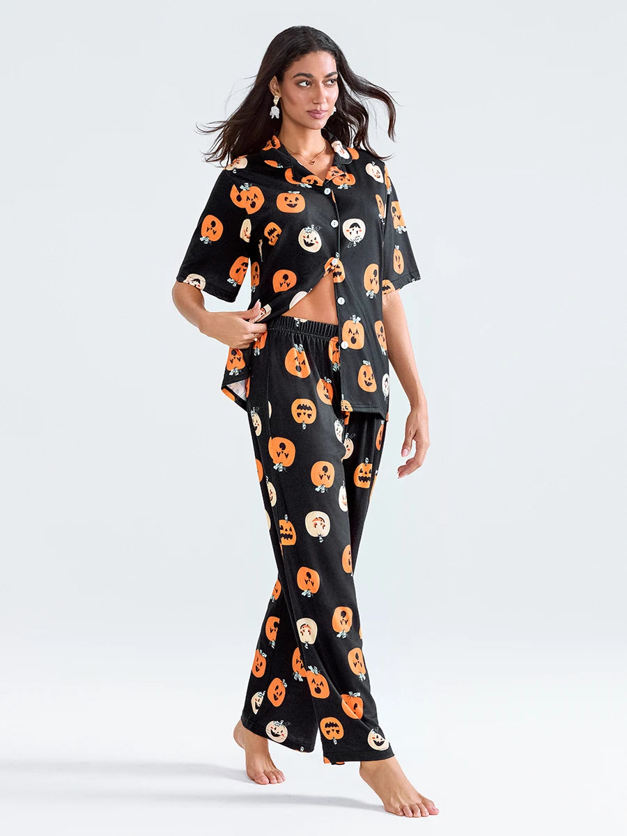 Women Pumpkin Halloween Pajama Set - Simply Great Gear