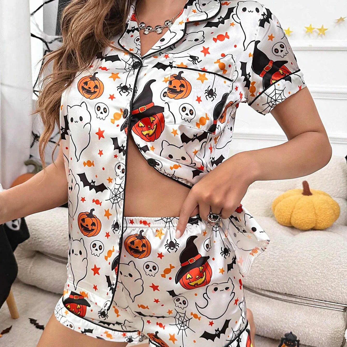 Women Short Pumpkin Halloween Sleepwear - Simply Great Gear