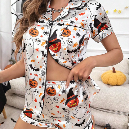 Women Short Pumpkin Halloween Sleepwear - Simply Great Gear