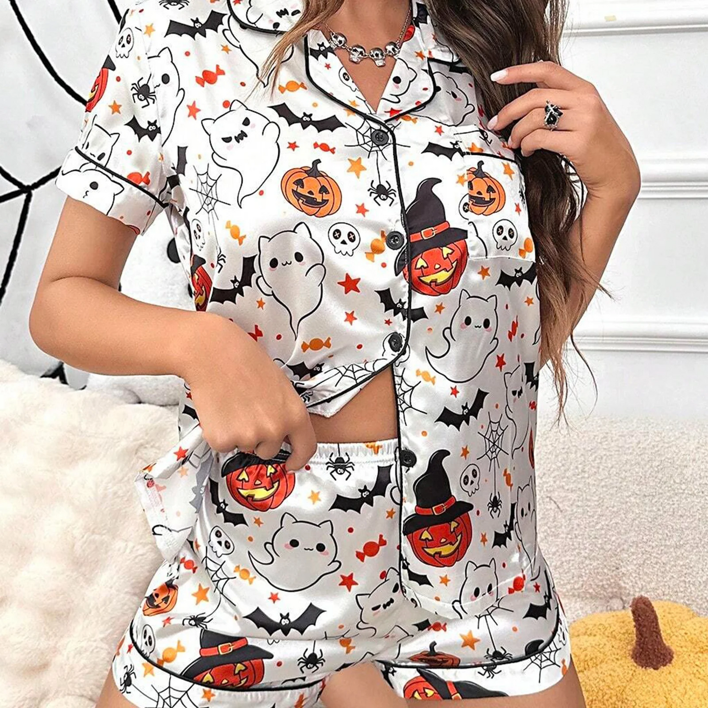 Women Short Pumpkin Halloween Sleepwear - Simply Great Gear