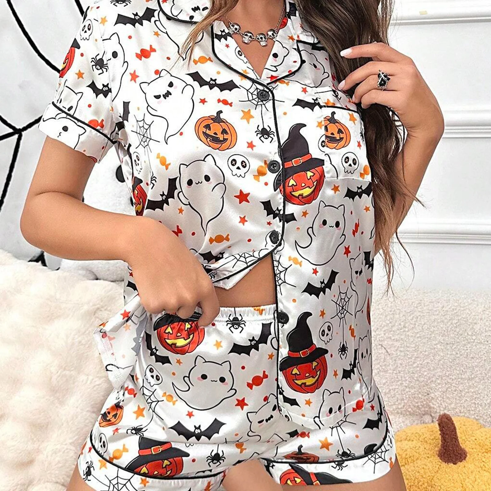 Women Short Pumpkin Halloween Sleepwear - Simply Great Gear