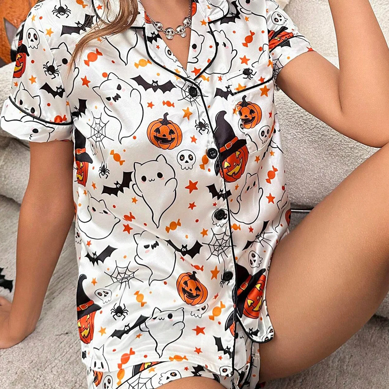 Women Short Pumpkin Halloween Sleepwear - Simply Great Gear