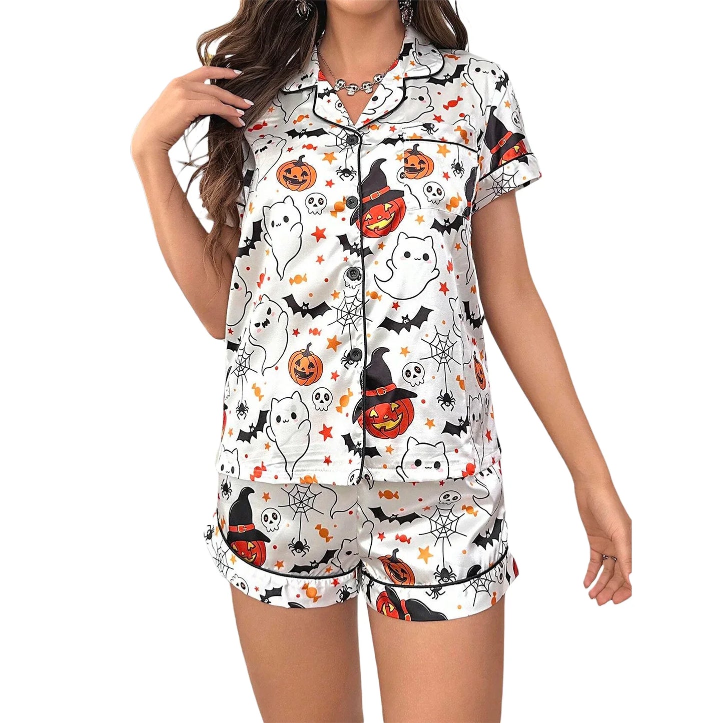 Women Short Pumpkin Halloween Sleepwear - Simply Great Gear