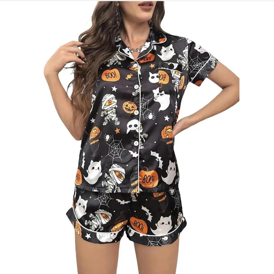 Women Short Pumpkin Halloween Sleepwear - Simply Great Gear