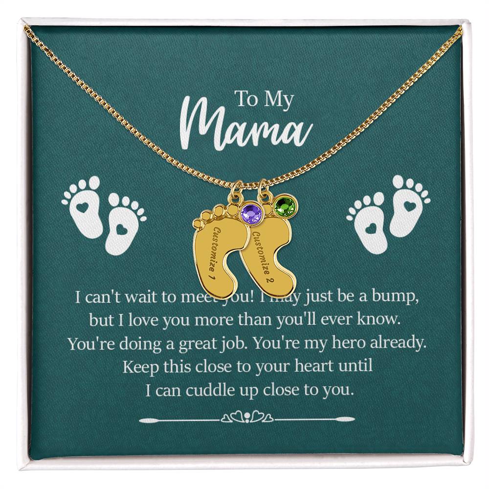 Engraved Baby Feet with Birthstones Necklace - To My Mama - Simply Great Gear