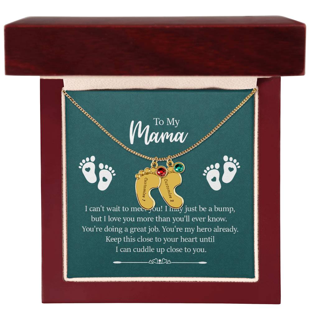 Engraved Baby Feet with Birthstones Necklace - To My Mama - Simply Great Gear