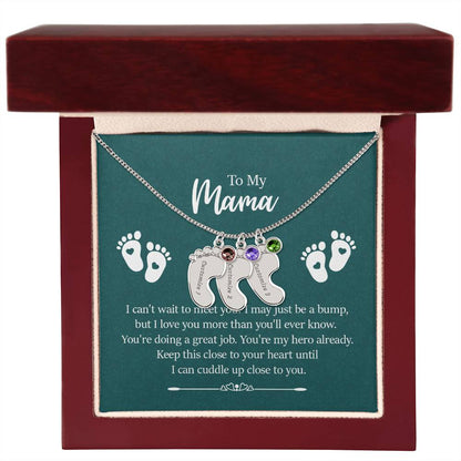 Engraved Baby Feet with Birthstones Necklace - To My Mama - Simply Great Gear