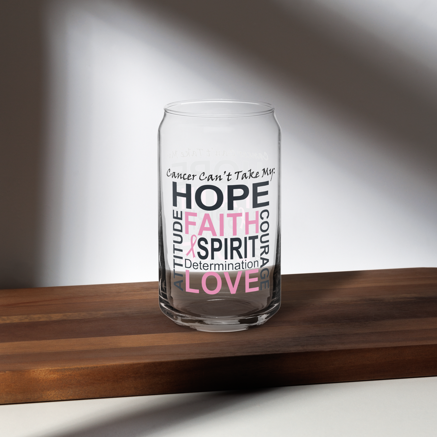 Breast Cancer Hope & Faith Can-shaped glass