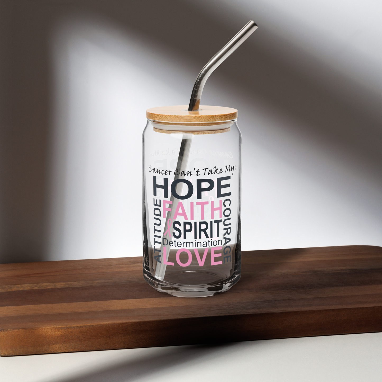 Breast Cancer Hope & Faith Can-shaped glass