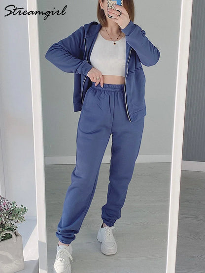 Women Winter Velvet Tracksuit Two-Piece Set