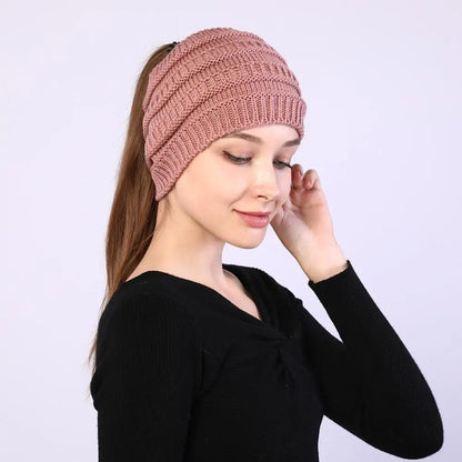 Women Winter Knitted Ponytail Beanies