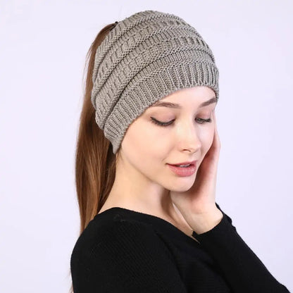 Women Winter Knitted Ponytail Beanies